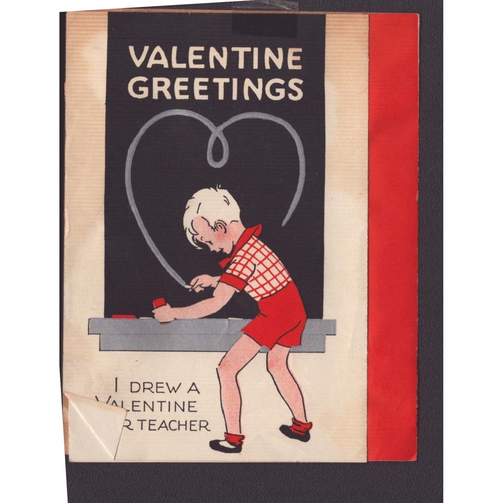 Vintage 1938 Folding Valentine Card Boy and Girl Illustrations 4-Panel VG- - Picture 2 of 3